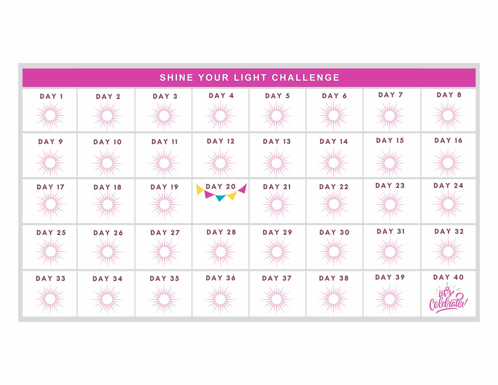 Shine Your Light meditation challenge calendar